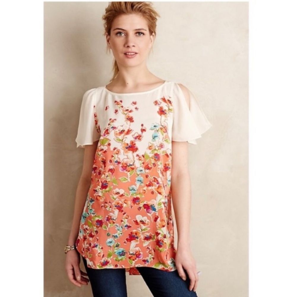 Anthropologie Maeve Ludovica Floral Silk Tunic Top size M